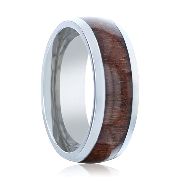 CARY | Silver Titanium Ring, Black Walnut Wood Inlay, Domed - Rings - Aydins Jewelry - 1