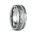 CASCADE silver tungsten wedding ring with hammered finish and white CZ accent - front view