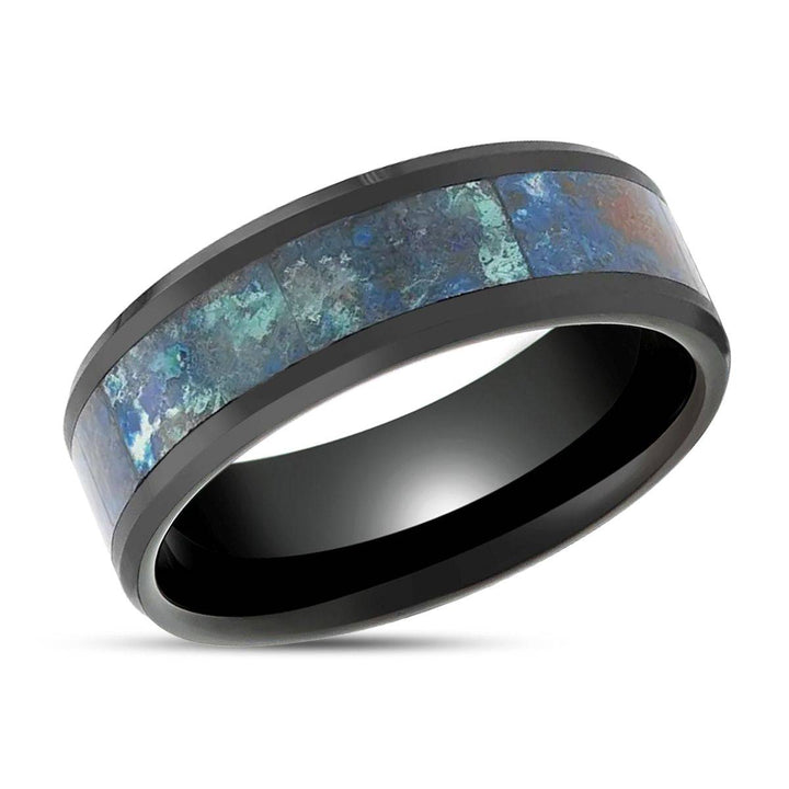 CELADON | Black Ceramic Ring, Chrysocolla Inlay, Beveled - Rings - Aydins Jewelry - 2