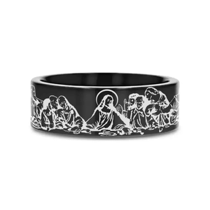 CENACLE Black tungsten Christian wedding ring — angle 1