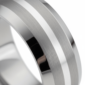 CENTURION — Extreme macro detail — men's tungsten wedding ring.