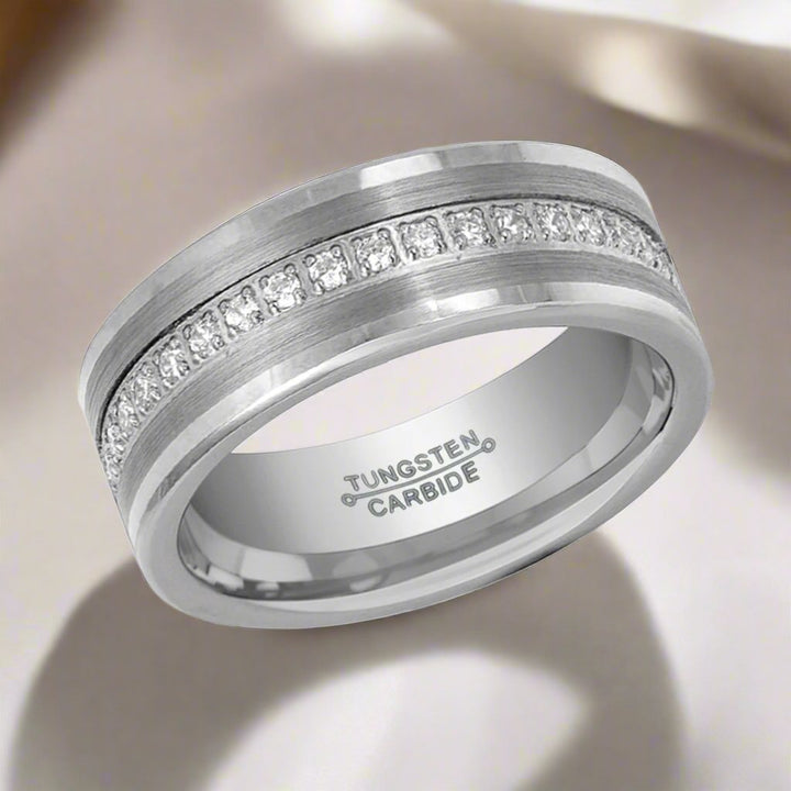 CEPHEUS | Silver Tungsten Ring, Diamond Stimulant CZ Eternity, Flat - Rings - Aydins Jewelry - 2