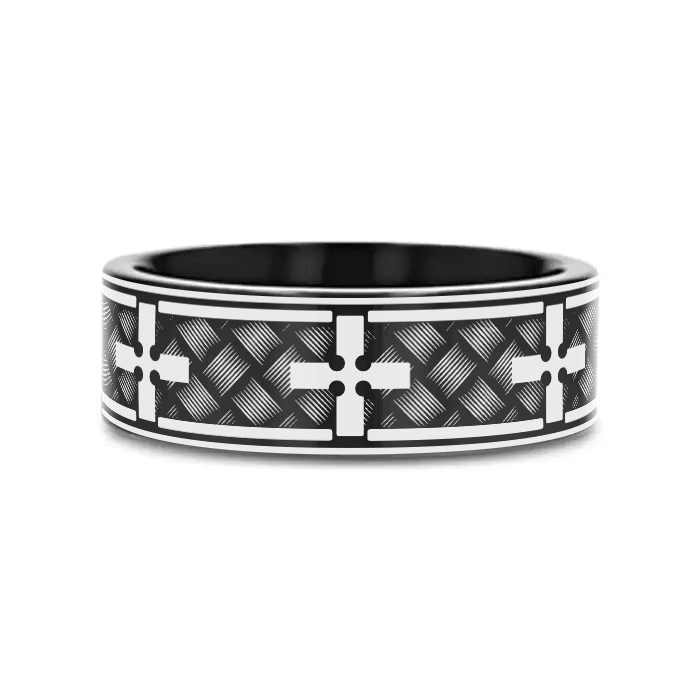 CHANCEL silver tungsten ring with deep woven cross pattern across the band – Aydins Jewelry