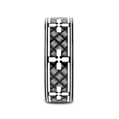 CHANCEL silver tungsten ring with deep woven cross pattern across the band – Aydins Jewelry
