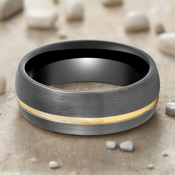 CHARGOLD Tungsten Wedding Band with Gold Groove by Aydins Jewelry