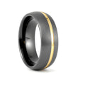 CHARGOLD gunmetal tungsten wedding ring with brushed finish and offset gold groove - front view