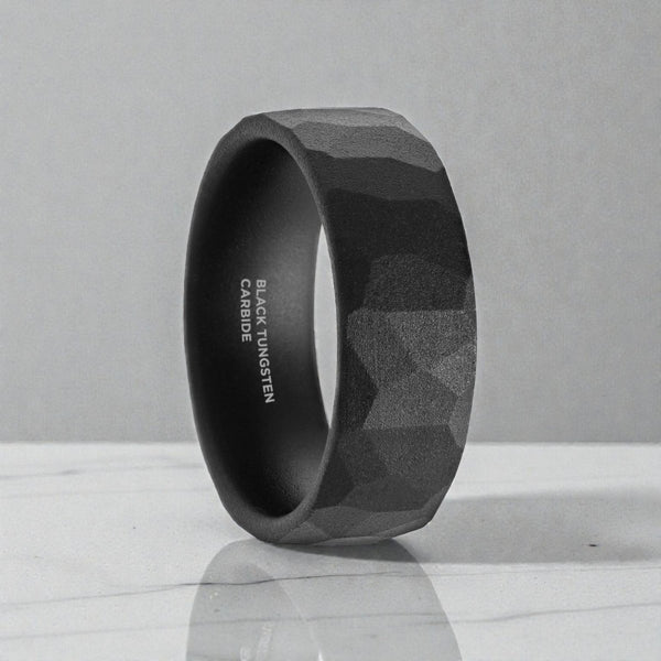 CHASM black tungsten hammered ring 8 mm front view