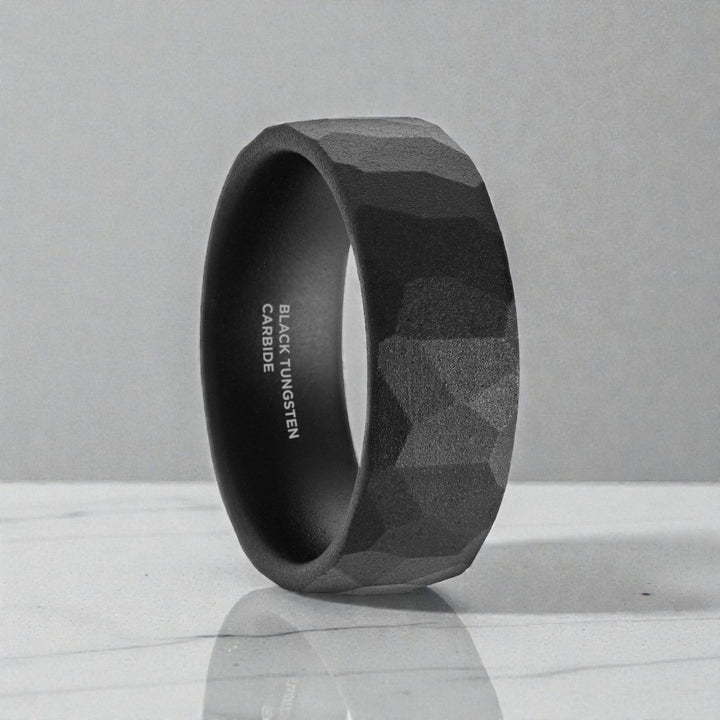 CHASM black tungsten hammered ring 8 mm front view