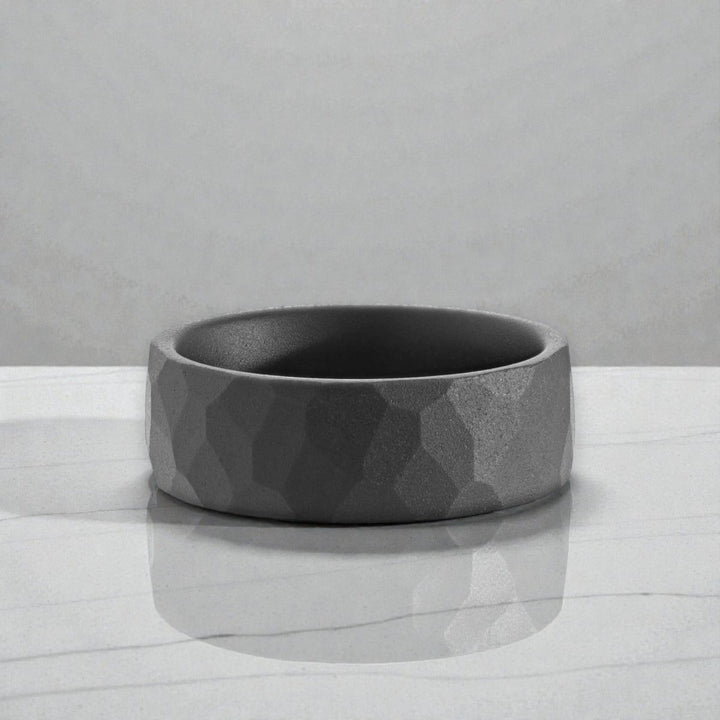 Interior view of comfort-fit black tungsten carbide ring
