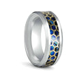 CHAZY silver tungsten wedding ring with honeycomb abalone inlay and beveled edges - front view