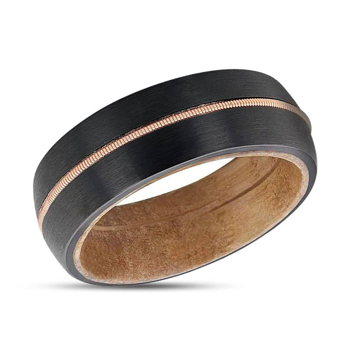 CHORDAL | Black Tungsten Ring, Brass Guitar String, Whiskey Barrel Wood, Domed - Rings - Aydins Jewelry - 2