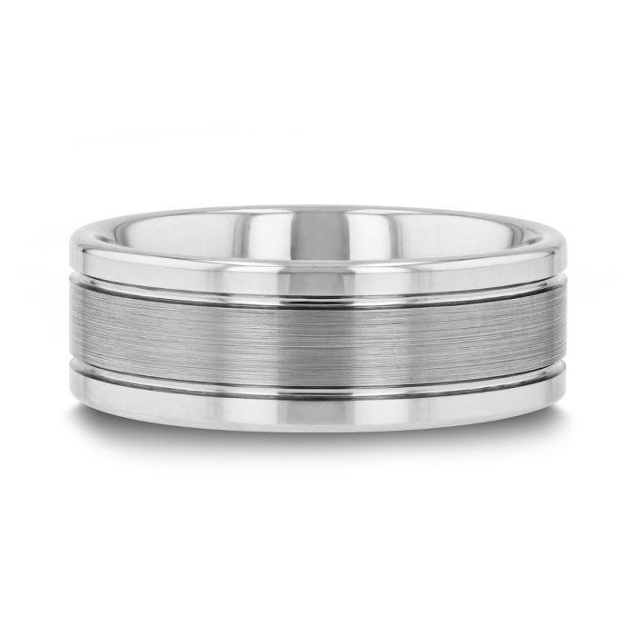 CHRONOS | Tungsten Ring, Offset Grooves Ring, Polished Edges - Rings - Aydins Jewelry - 4