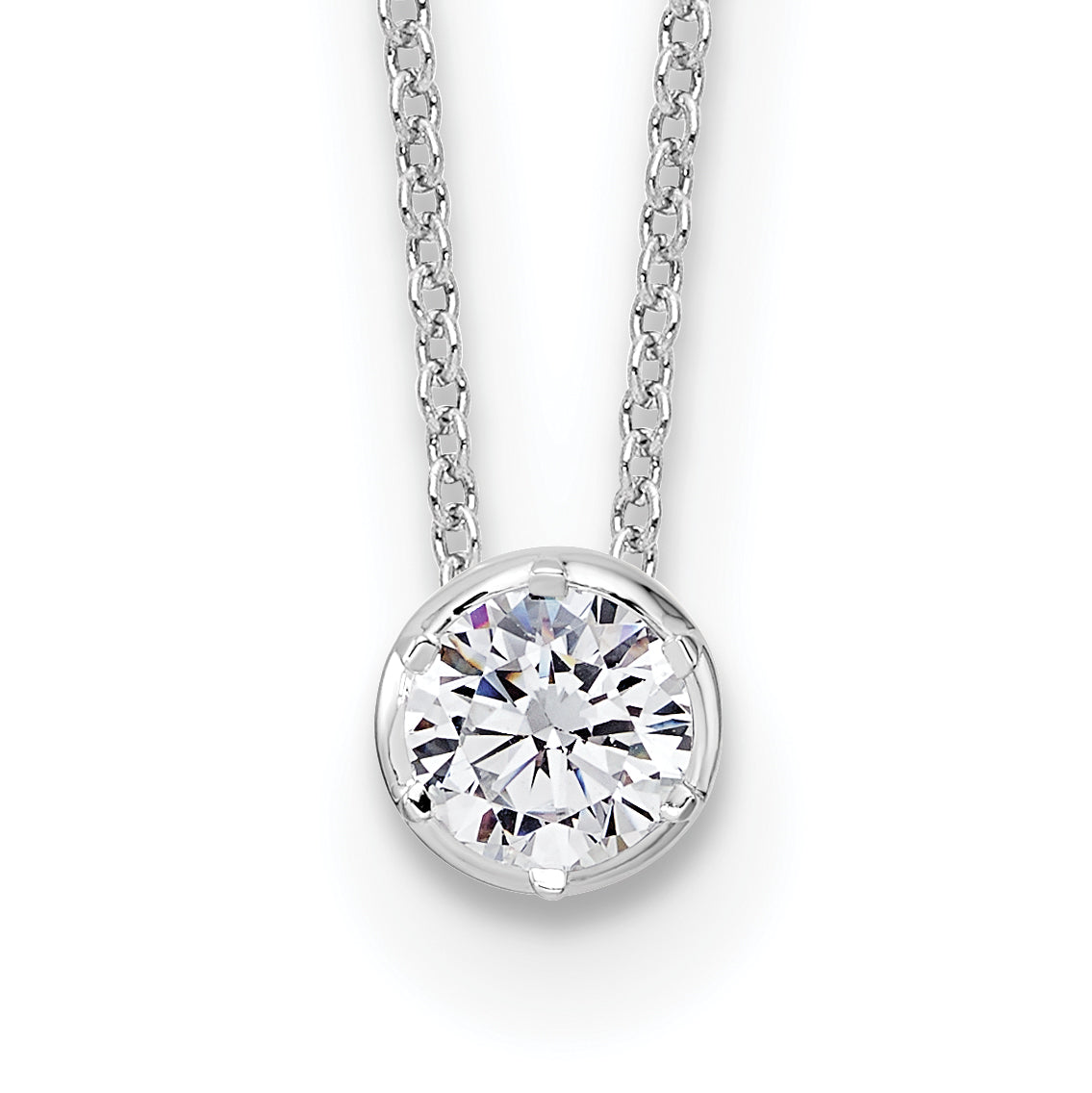 Classic Round Diamond Solitaire Necklace, silver, lab grown diamonds, studio view