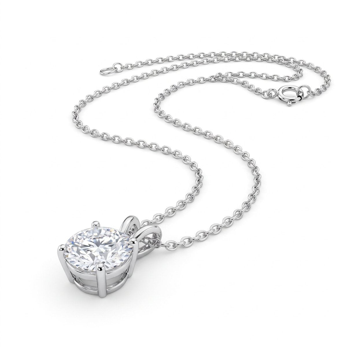 Classic Round Diamond Solitaire Necklace 925 silver lab grown diamond necklace studio photo