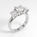 Classic Three Stone Round Diamond Ring, 925 silver diamond ring studio hero photo on white, lab grown diamonds D color VVS
