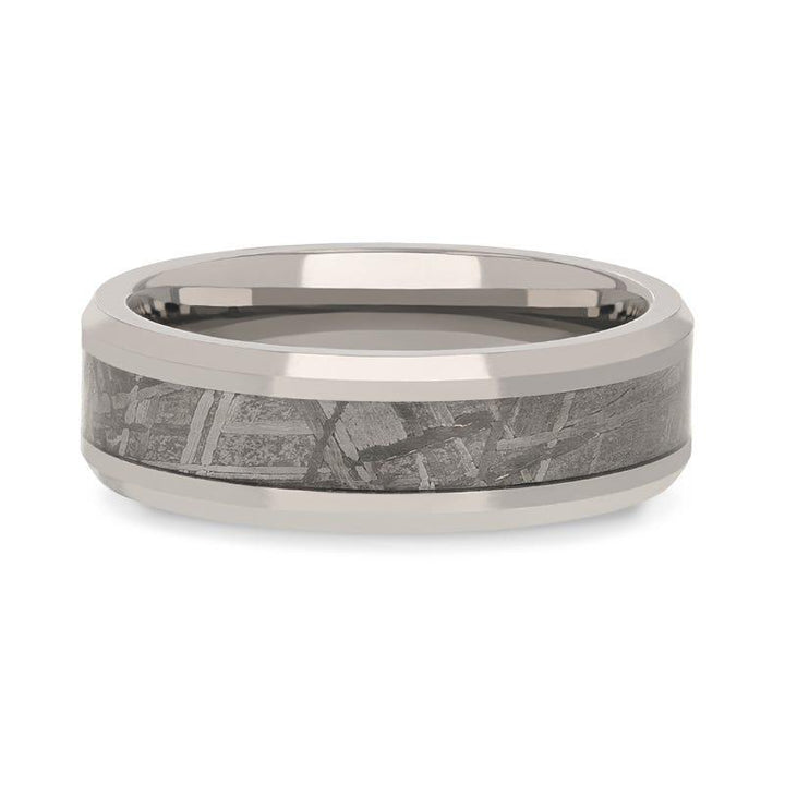 CLESTIAL | Tungsten Ring, Meteorite Inlay Ring, Beveled Edges - Rings - Aydins Jewelry - 4