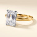 COLETTE emerald lab-grown diamond ring in 10K two-tone gold, studio hero, approx. 1 ct center