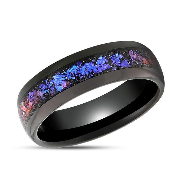 COSMIC | Black Tungsten Ring, Crushed Alexandrite, Goldstone Inlay, Domed - Rings - Aydins Jewelry - 2