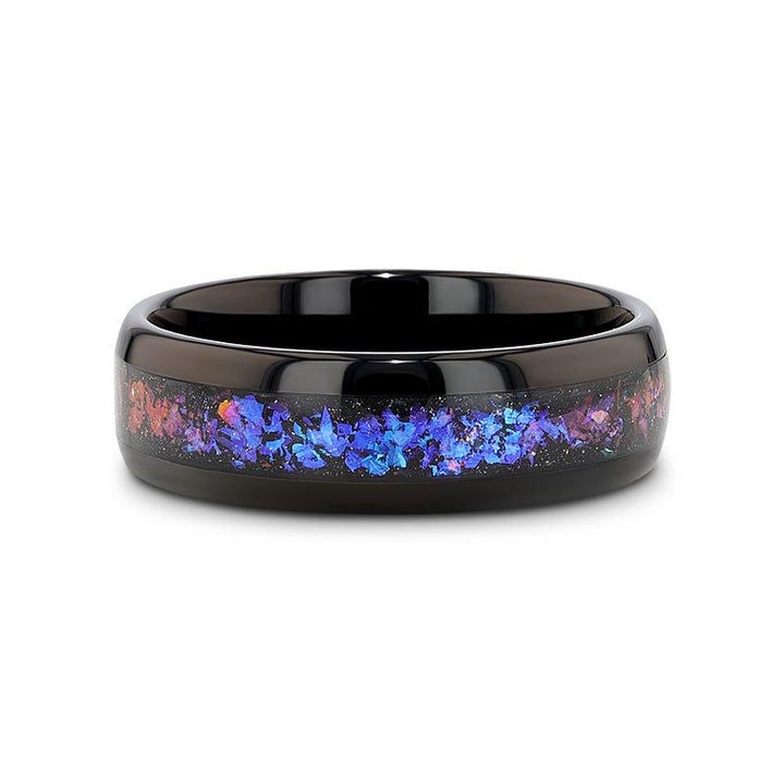 COSMIC | Black Tungsten Ring, Crushed Alexandrite, Goldstone Inlay, Domed - Rings - Aydins Jewelry - 4
