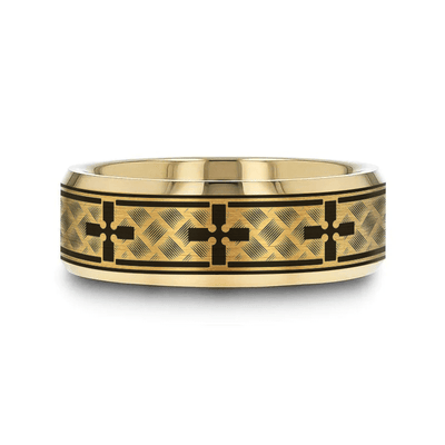 CREDO gold tungsten ring flat profile showing comfort fit interior and beveled edge detail