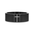 CREED black tungsten ring with minimalist cross laser-engraved at the center – Aydins Jewelry