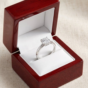 Cushion lab-grown diamond solitaire engagement ring, White Gold, in cherry-wood ring box