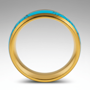 CYANITE — Center-through axial view — men's tungsten wedding ring.