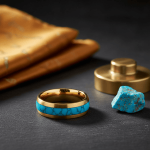 CYANITE — Editorial masculine still life — men's tungsten wedding ring.