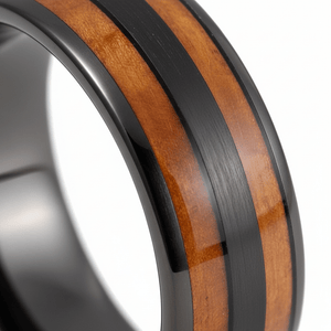 DAPPER — Extreme macro detail — men's tungsten wedding ring.