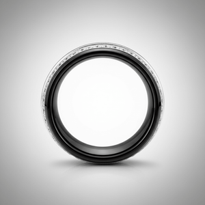 DAZZEL — Center-through axial view — men's tungsten wedding ring.
