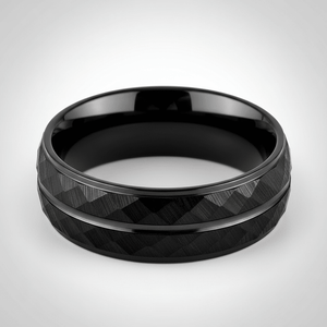 DEIMOS — Center-through axial view — men's tungsten wedding ring.