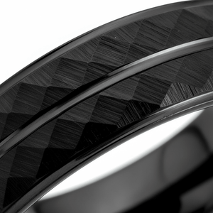 DEIMOS — Extreme macro detail — men's tungsten wedding ring.