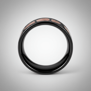 DESERTSTONE — Center-through axial view — men's tungsten wedding ring.