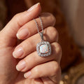 Diamond and Lab Opal Necklace 925 silver lab grown diamond necklace held in hand lifestyle close-up photo
