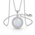 Diamond and Lab Opal Necklace 925 silver lab grown diamond necklace studio photo