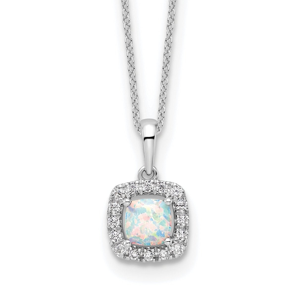Diamond and Lab Opal Necklace 925 sterling silver lab grown diamond necklace studio photograph