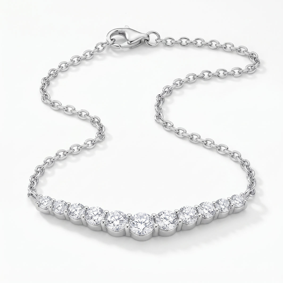 Diamond Bar Necklace With Chain 925 silver lab grown diamond necklace studio photo