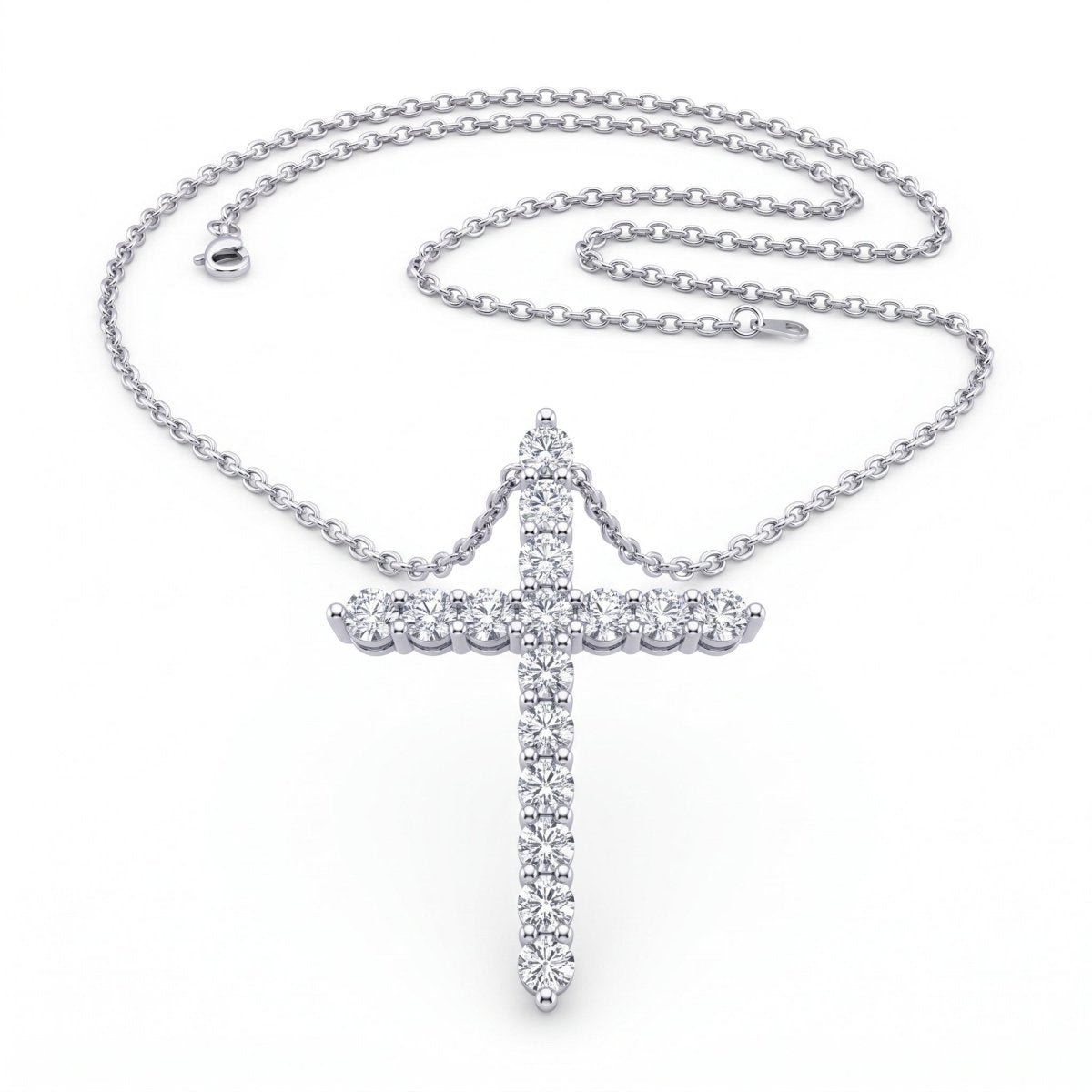 Diamond Cross Pendant With Chain, 925 silver pendant studio hero photo on white, lab grown diamonds D color VVS