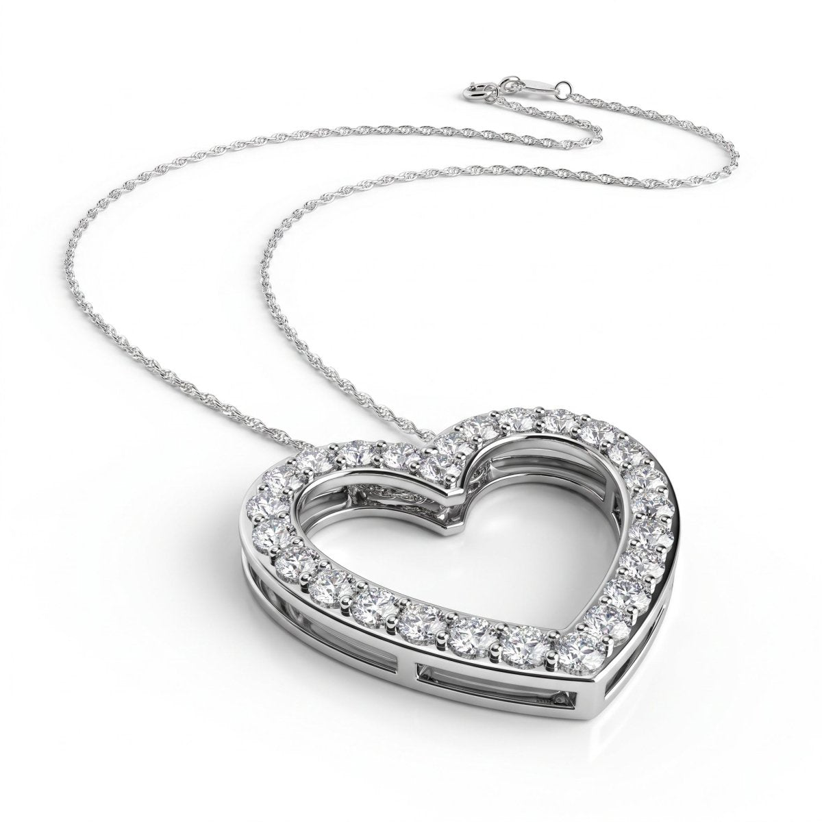 Diamond Heart Pendant With Chain, 925 silver pendant studio hero photo on white, lab grown diamonds D color VVS