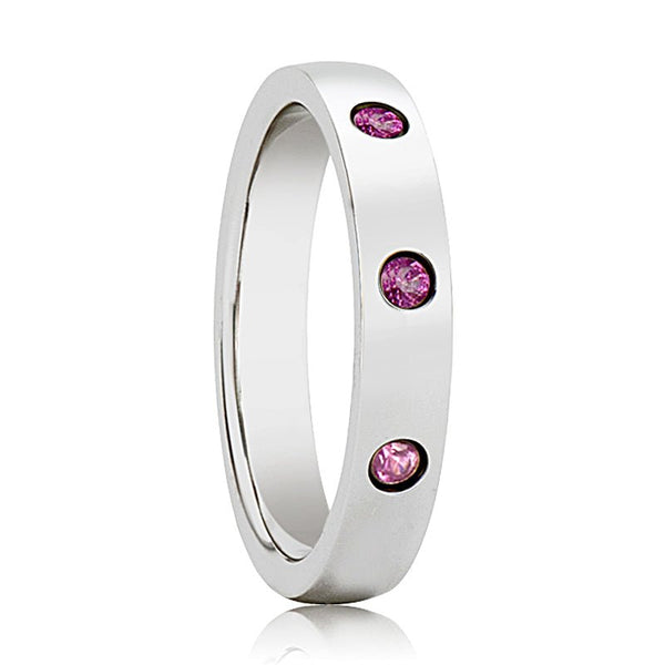 DIANA | Womens Tungsten Ring, 3 Pink Sapphires, Domed - Rings - Aydins Jewelry - 1