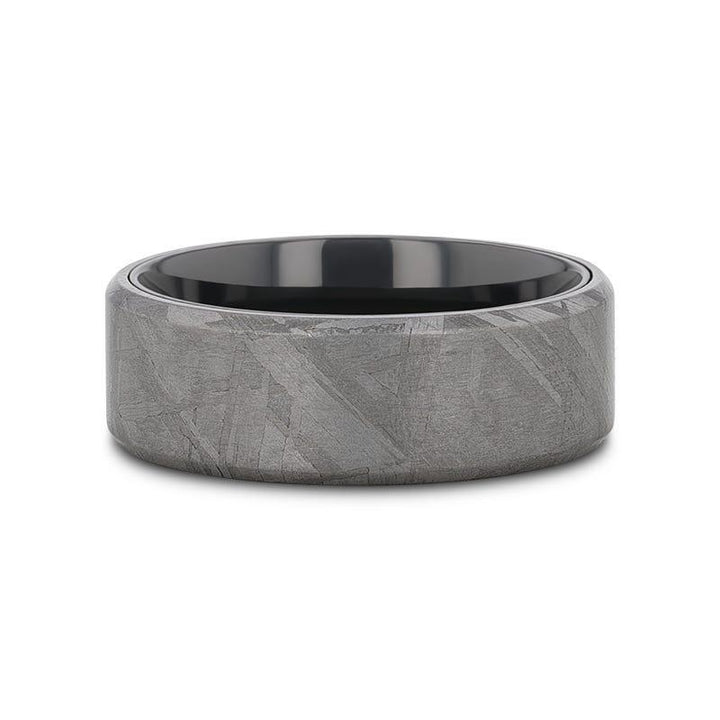 DIEMOS | Black Titanium Ring, Meteorite Inlay, Beveled - Rings - Aydins Jewelry - 4