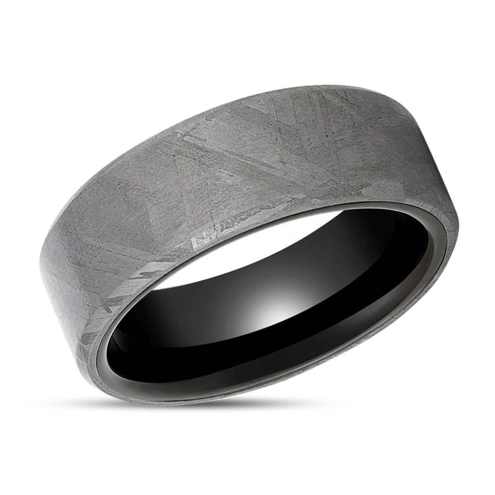 DIEMOS | Black Titanium Ring, Meteorite Inlay, Beveled - Rings - Aydins Jewelry - 2