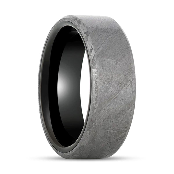 DIEMOS | Black Titanium Ring, Meteorite Inlay, Beveled - Rings - Aydins Jewelry - 1