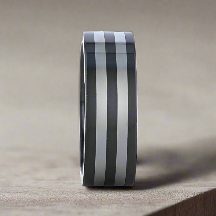 DIPLO | Ceramic Ring, Tungsten Inlay, Flat Polished Edges - Rings - Aydins Jewelry - 3