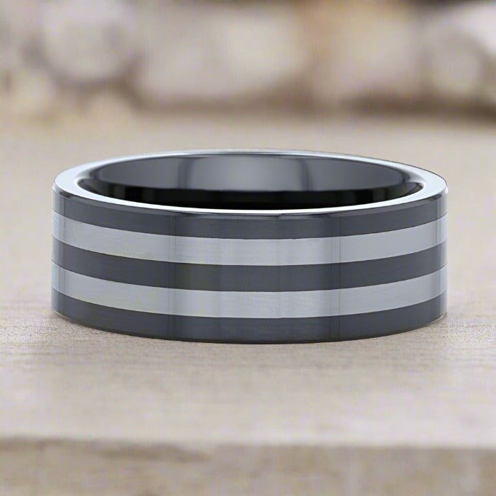 DIPLO | Ceramic Ring, Tungsten Inlay, Flat Polished Edges - Rings - Aydins Jewelry - 4