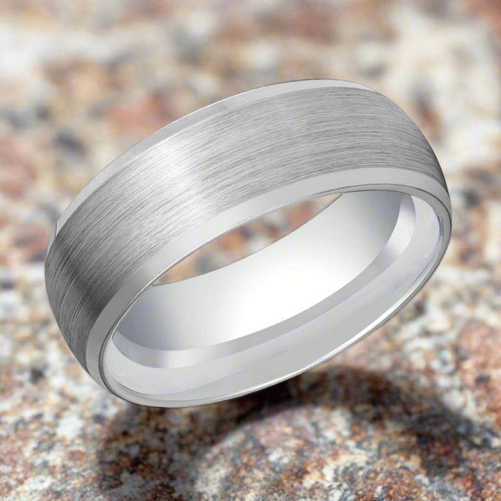 DOMESCAPE | Silver Tungsten Ring, Brushed, Domed, Beveled - Rings - Aydins Jewelry - 4