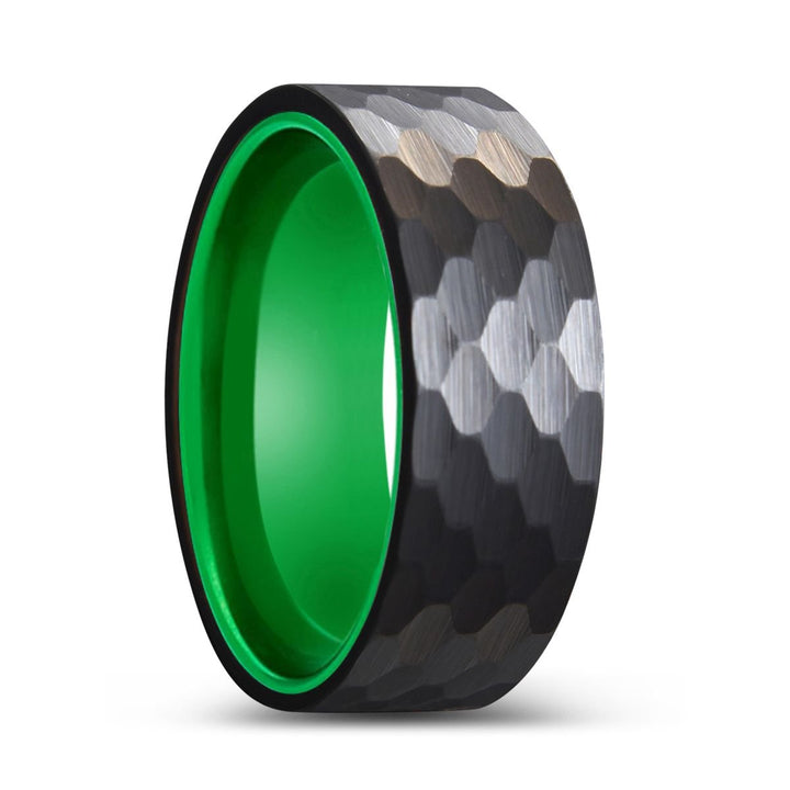 DRAGONFLY | Green Ring, Black Tungsten Ring, Hammered, Flat - Rings - Aydins Jewelry - 1