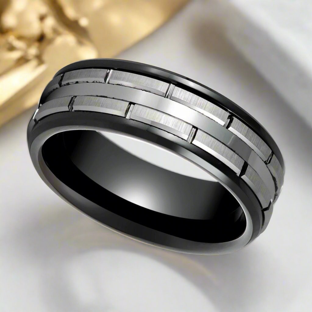 8mm Comfort Fit Black Tungsten Ring with a stylish dual-tone design - DUALITY Ring