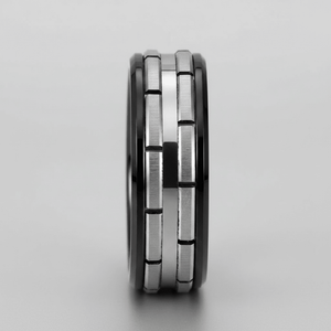 DUALITY — Center-through axial view — men's tungsten wedding ring.