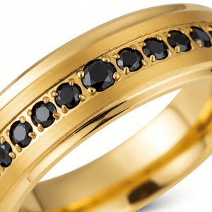 EBONYGLITZ — Extreme macro detail — men's tungsten wedding ring.